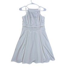B. Darlin Women Ivory White Crochet Lace Waist Fit & Flare Halter Dress Size 5/6