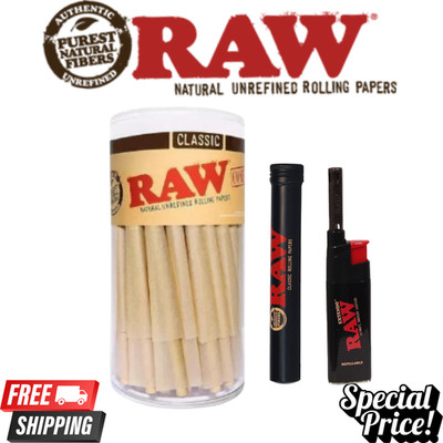 RAW Classic King Size Cone 75ct Raw Black Extendo Lighter Black Smell-Proof Tube