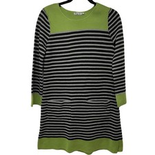 Eliza J Green Black Gray Striped Long Sleeve Sweater Dress Womens Size Medium