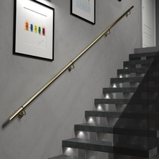 Brass Stair Handrail Wall Mounted Indoor Steel Banister Kit with Brackets