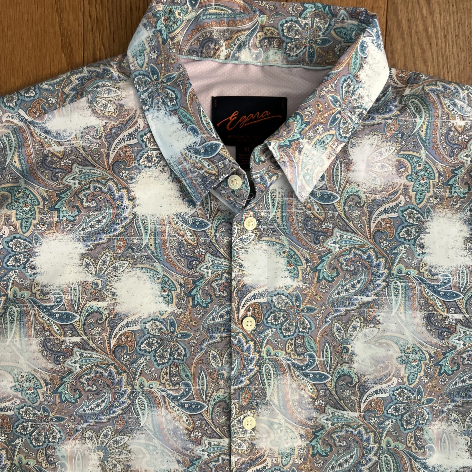 Egara Non Iron Shirt Floral Flip Cuff Stretch XL Green Pink