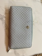 Tory Burch Women's Marion Embossed Leather Zip Wallet Light Blue