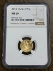 2015 $5 1/10 oz American Gold Eagle NGC MS69 Brown Label G$5 1/10th Ounce