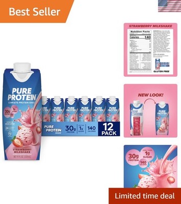 Keto-Friendly Strawberry Protein Shake - 30g Protein, Immune Support, 12 Bottles
