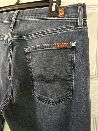 7 for All Mankind Jeans Mens 33x32 “The Straight” Whiskered Blue Stretch Denim - 第 15/15 張圖片