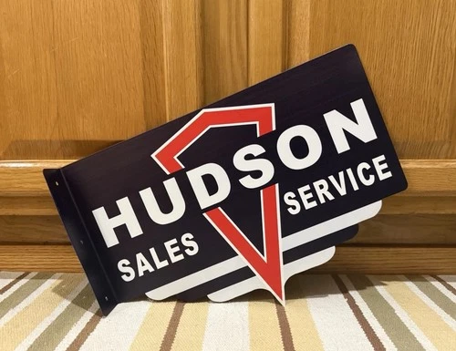 Hudson Sales Service Flange Sign Double Sided Gas Oil Vintage Style Wall Decor