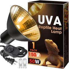 Reptile Heat Lamp 50W G9 Halogen Heat Bulb Dome Reptile Light Fixture, Alum...