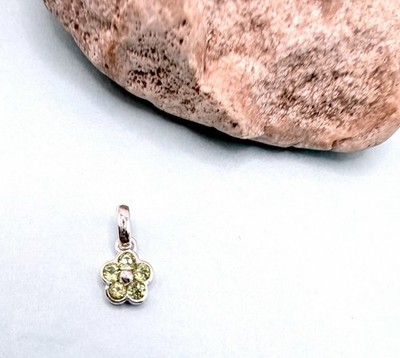 Lime Green Cubic Zirconia Flower Pendant Sterling Silver 925
