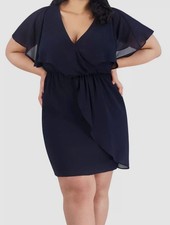 Jessica Howard Womens Blue Chiffon Flutter Faux Wrap Dress Plus Size 22W