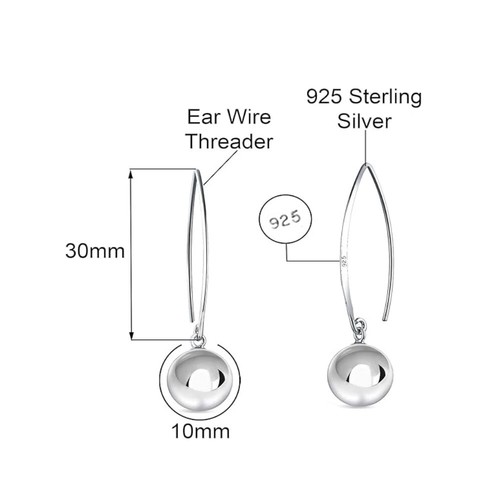 925 Sterling Silver Ear Wire Thread Bead Ball Dangling Drop Earrings 6MM-12MM - Picture 11 of 17