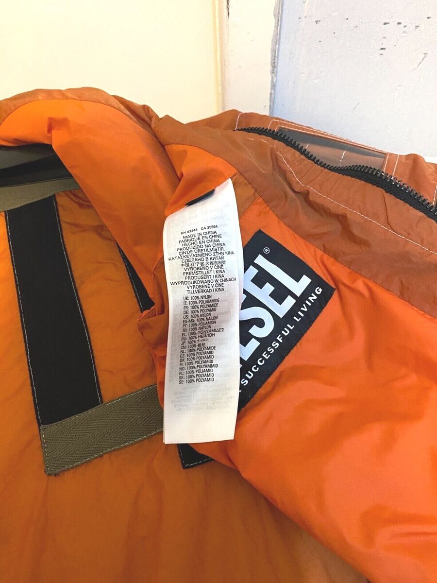 Diesel Men's J-Olive-Giacca-Burnt Orange Zip Up 100% Nylon Diesel Men's J-Olive-Giacca-Burnt Orange Zip Up 100% Nylon