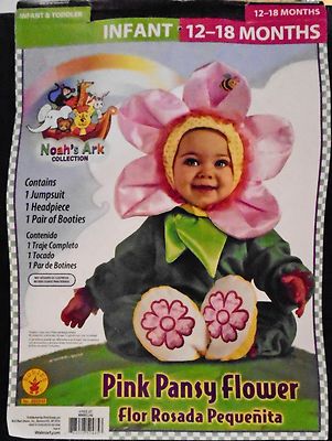 Infant Girls Flower Costume Pink Pansy Baby Jumpsuit Headpiece /& Booties