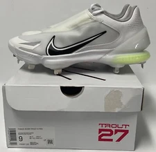 Nike Force Zoom Trout 9 Pro Baseball Cleats Men Sz 9 White Platinum FB2907-100