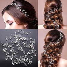 Pearls Wedding Hair Vine Diamante Headpiece Crystal Bridal Dress Accessories