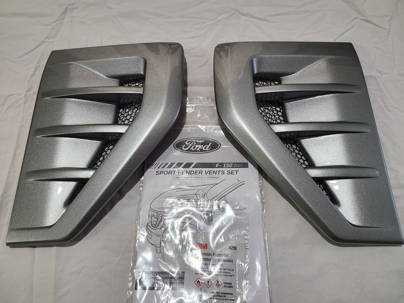 Ford F150 2021 thru 2023 Air Design Fender Vents painted Iconic Silver