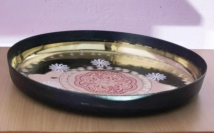 Handmade Brass Thali Antique Worship Marriage Dinner Plate 12 Inch 750 Gm - Image 3 of 4