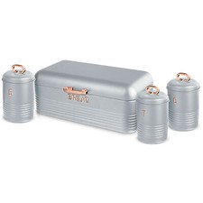Set di Portapane + 3 Barattoli da Cucina Acciaio inox Design Moderno, Coperchio