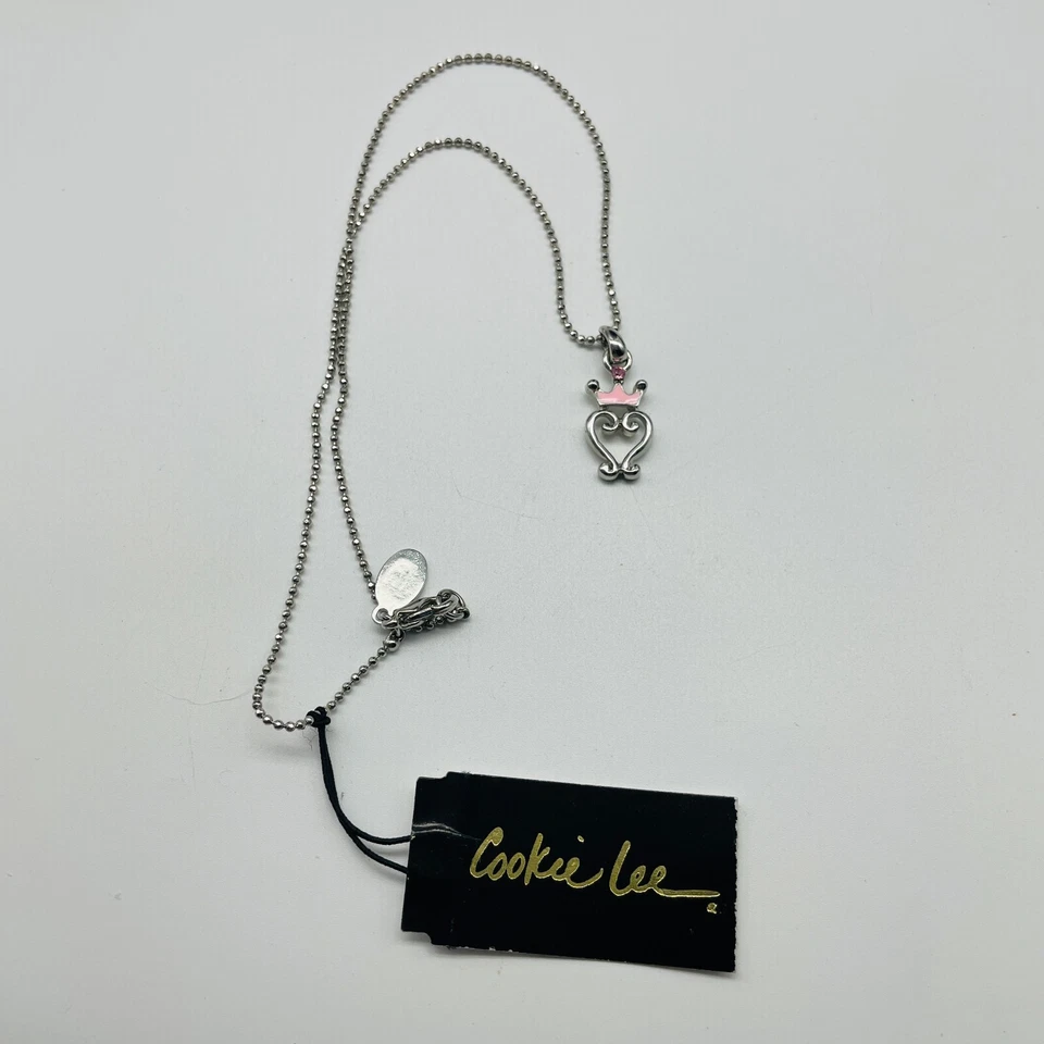 COOKIE LEE Collar Corazón Coronado Dije Tono Plata Rosa Esmalte Amor San Valentín Foto 2 de 4