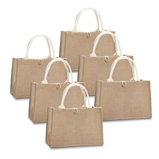 Jute Beach Tote Bags, 14.5"x6.7"x10.2" Set of 6 Burlap Totes Bags with Button...