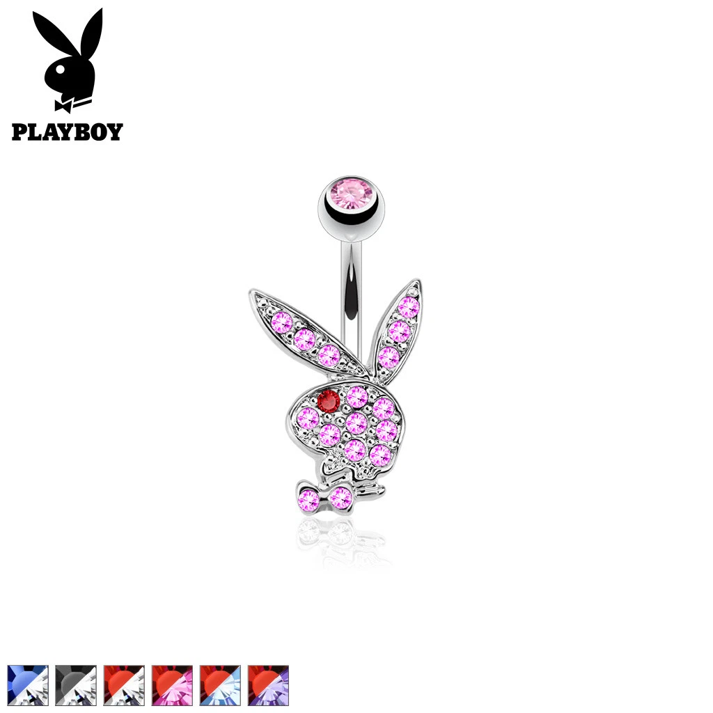Surgical Steel Playboy Bunny Belly Bar Navel Ring With Multi