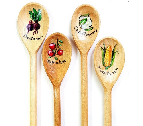 Painted vegetable patch markers,wooden spoon tags garden - set of 4 - Picture 5 of 9