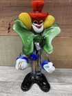 Murano Art Glass Toscany Clown label Gold Flake Green Bowtie Candy Red Hat  9.5”