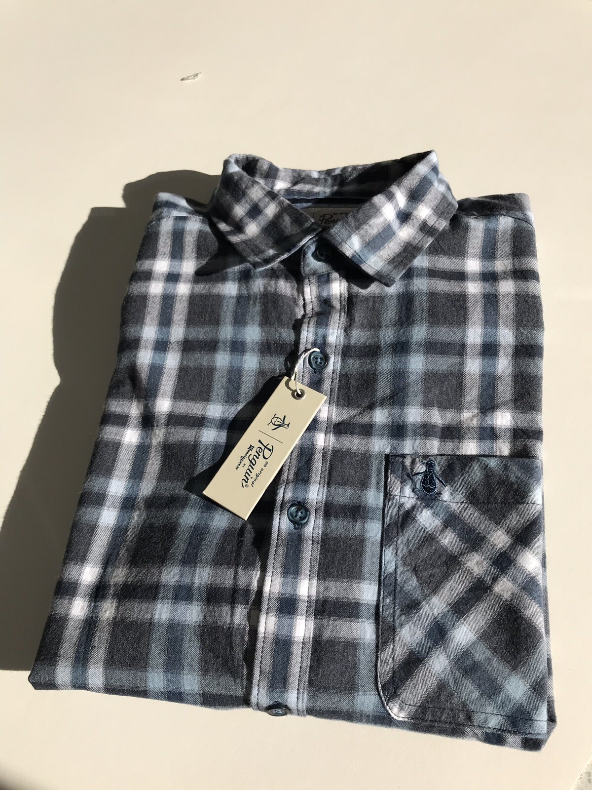 ORIGINAL PENGUIN MEDIUM PLAID BLUE  FLANNEL SHIRT RRP £70 BNWT free p+p AW18 image 4