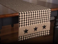 Table Runner 36 inch Black Tan Check Applique Star Raghu Primitive Decor