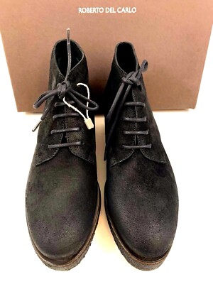 NWT ROBERTO DEL CARLO BLACK BRUSHED SUEDE LACE UP ANKLE BOOTS SIZE