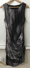NINE WEST Black Gray Print Stretch Ruched DRESS Bodycon Lined size 6