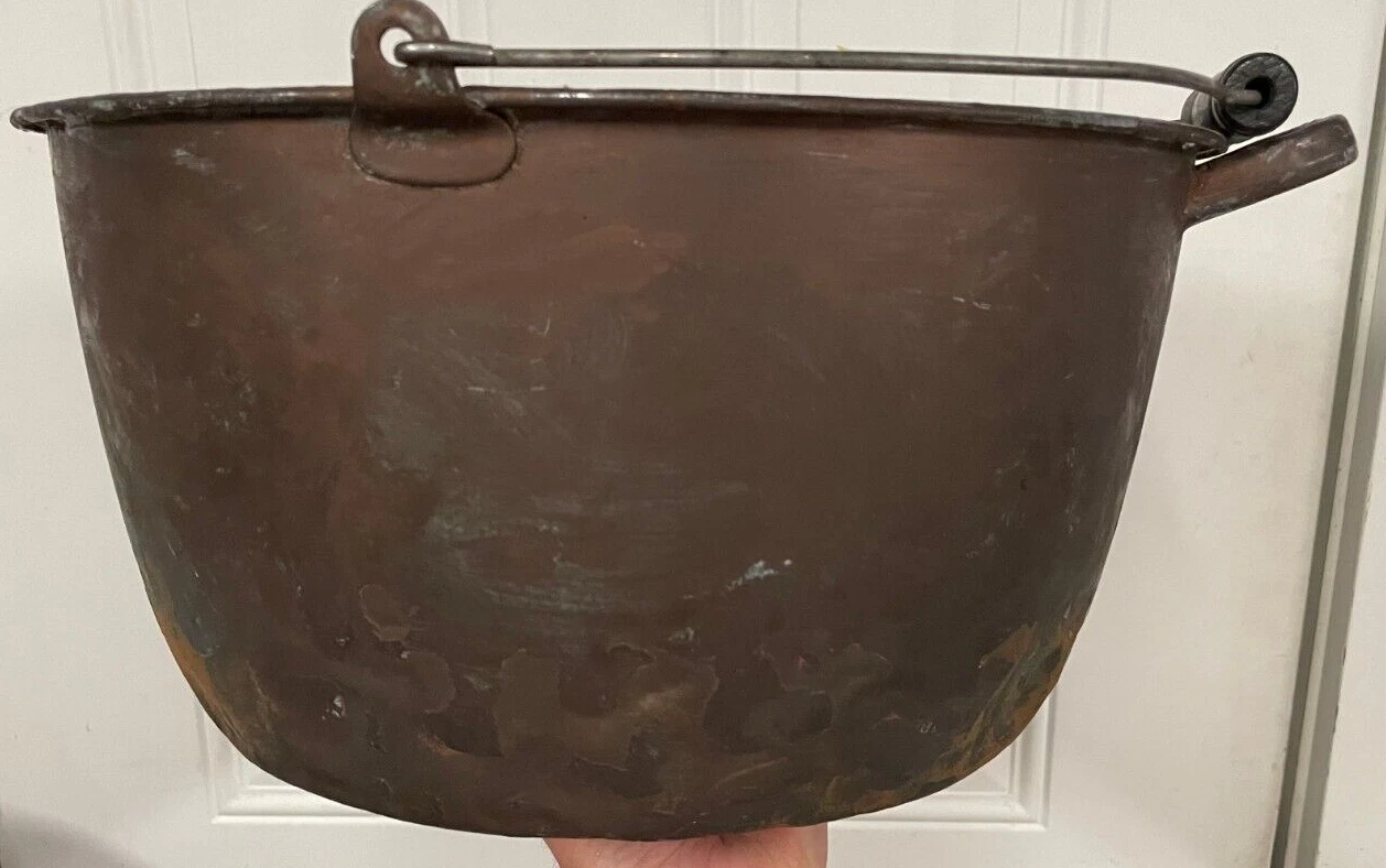 Large Antique Primitive Copper Candy Pot? With Handles Decor Cooking Stockpot