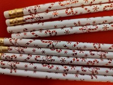 School Supplies: Christmas "Red  White Candy Cane  Bow" Pencils  18  NEW