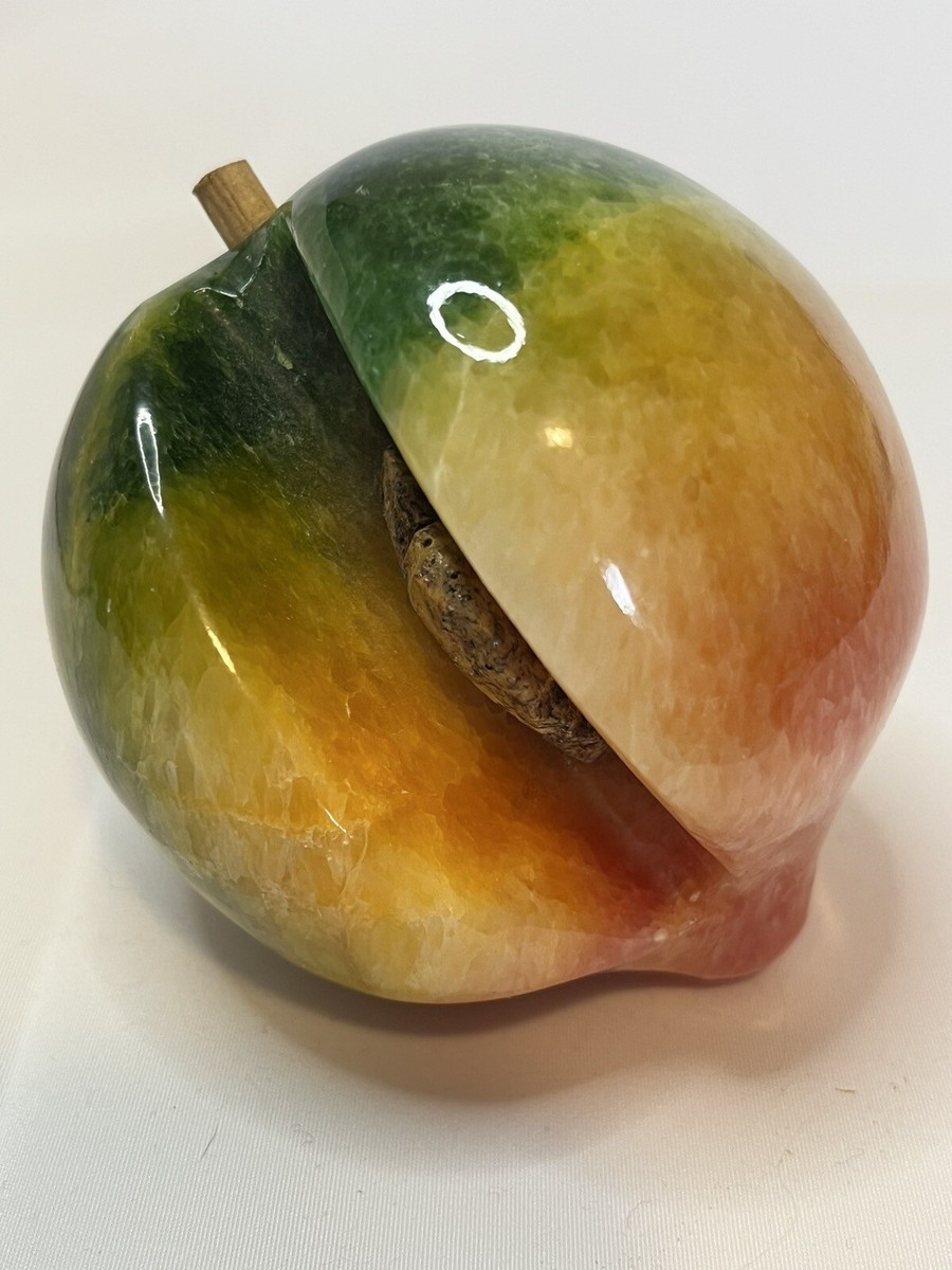 Vintage Italian Marble Alabaster Peach Sliced with Pit Showing