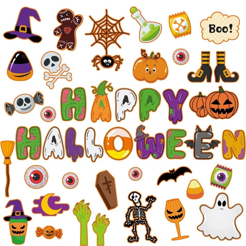 45pcs Halloween Party Window Glass Small Stickers Cute Blackboard Decor Supplies - Изображение 2 из 4