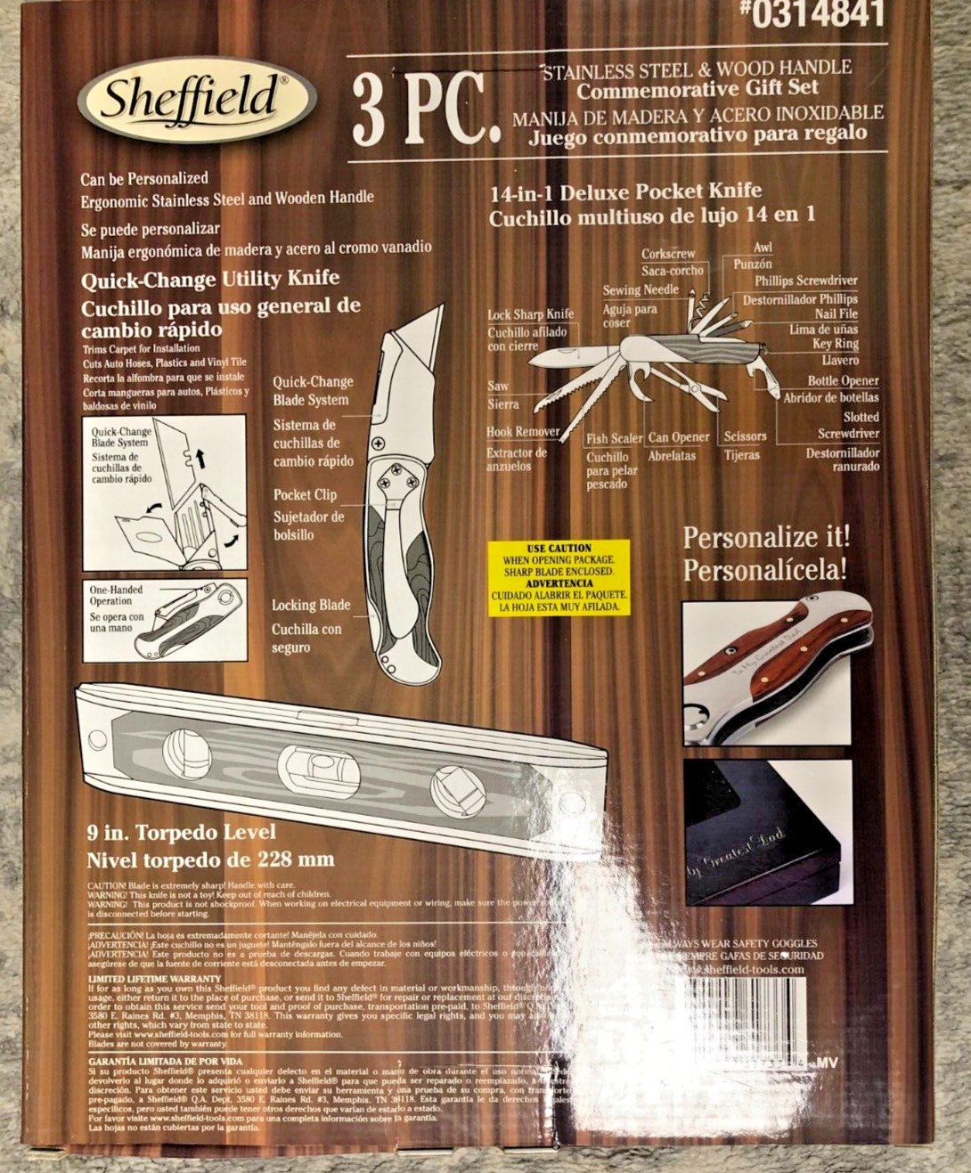 Sheffield 3Pc Commemorative Gift Set#0314841-Utility Knife, Level, & PocketKnife