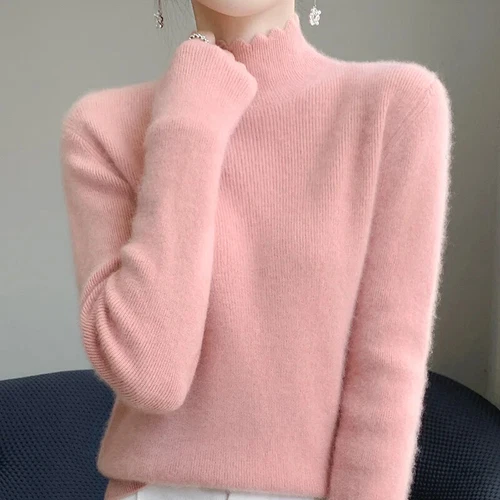 Autumn Winter Sweater Women Mock Neck Knitted Sweaters Cashmere Sweater - Picture 3 of 32