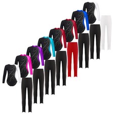 Girls Long Sleeve Rhinestone Ballet Dance Gymnastic Leotard Figure Ice Skating