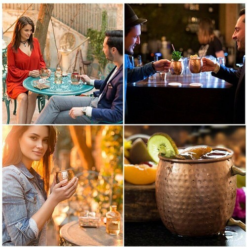 Moscow Mule Kupfer Becher Set of 2 Kupferbecher mit Untersetzer für Cocktail Bar - Bild 7 von 12