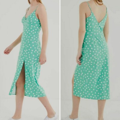 urban outfitters green polka dot dress NWT Linen Blend Dots Midi Sleeveless Sz XS Spring 2026 Best Sellers