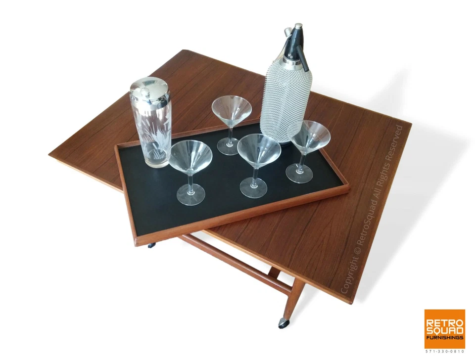 Carro de bar para servir teca expandible de Grete Jalk Table danesa moderna mediados de siglo Foto 2 de 4