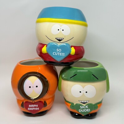 South Park Valentine s Day CARTMAN KENNY KYLE Coffee Cup Mug Set of 3 ZAK! NEW