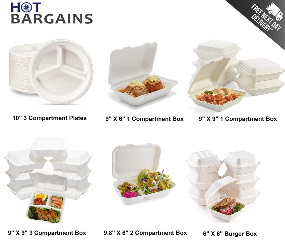 Disposable Bagasse Clamshell Takeaway Food Containers Lunch Box for Takeout