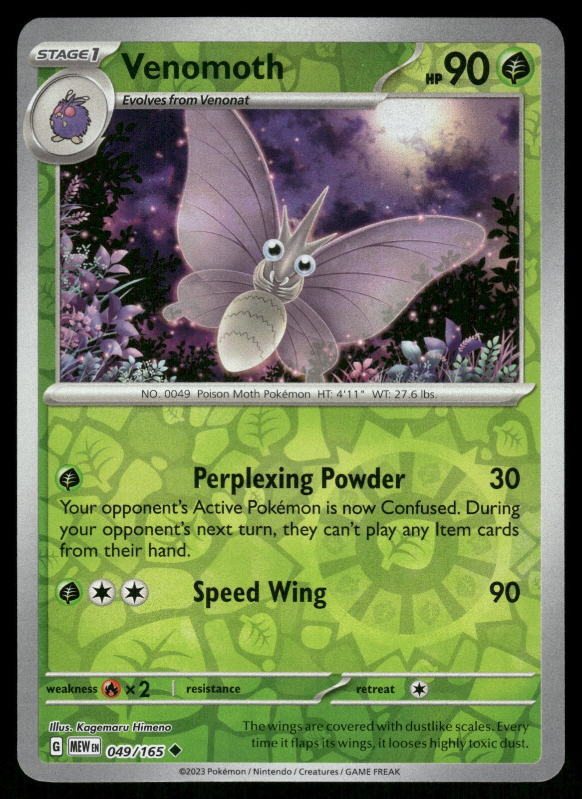 Venomoth Reverse Holo NM 049/165 Scarlet & Violet 151 Pokemon Card