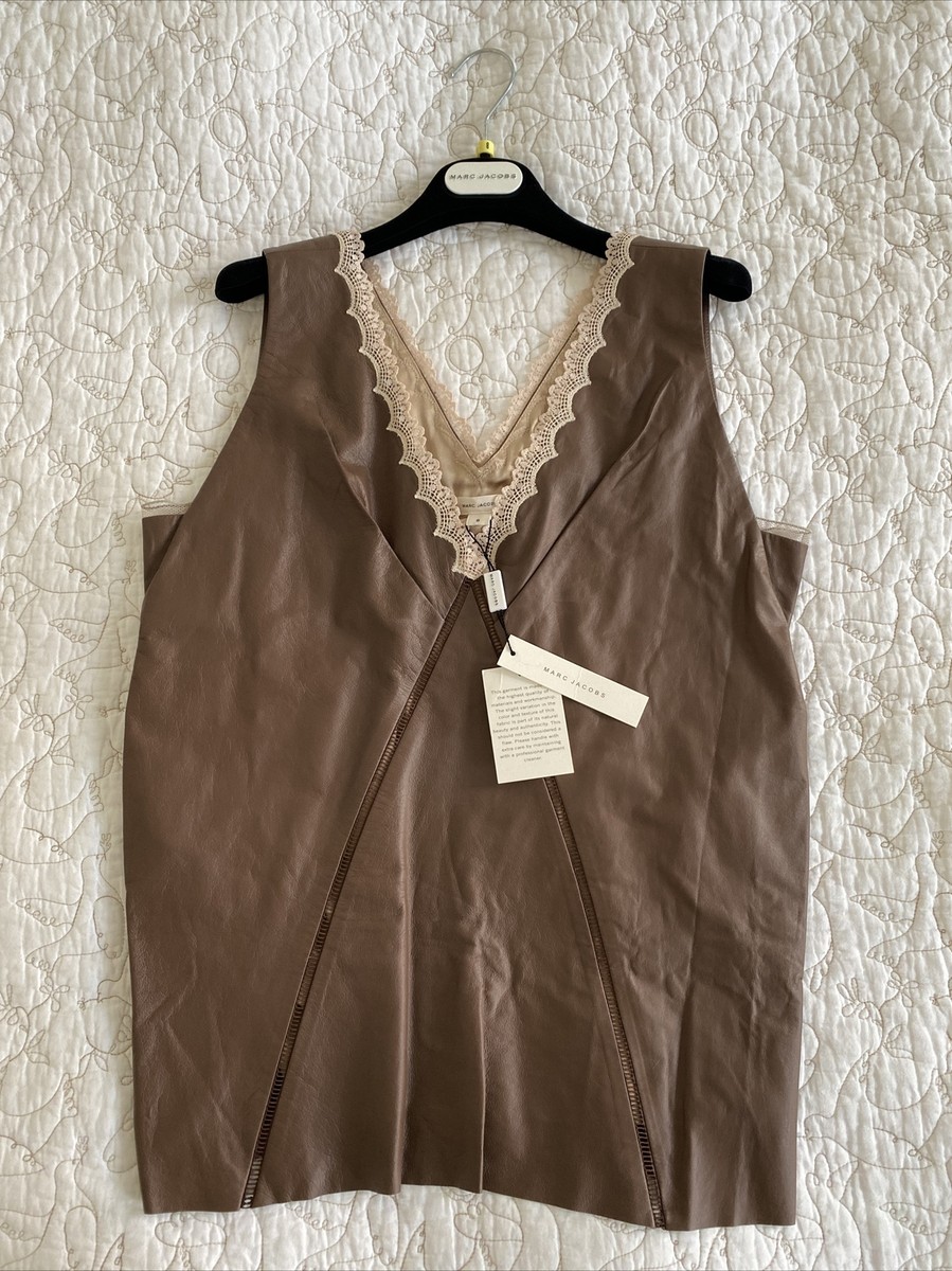 NWT Marc Jacobs Lambskin Top with Lace Trim, Sz 8 RTW Spring