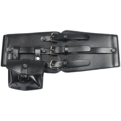 Lady Faux Leather Corset with Pocket Buckle Waist Belt Wide Waistband Punk Retro - Picture 7 of 17