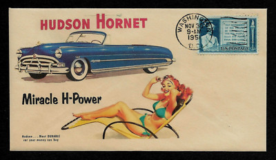 1951 Hudson Hornet & Pinup Girl Featured on Collector's Envelope *OP418