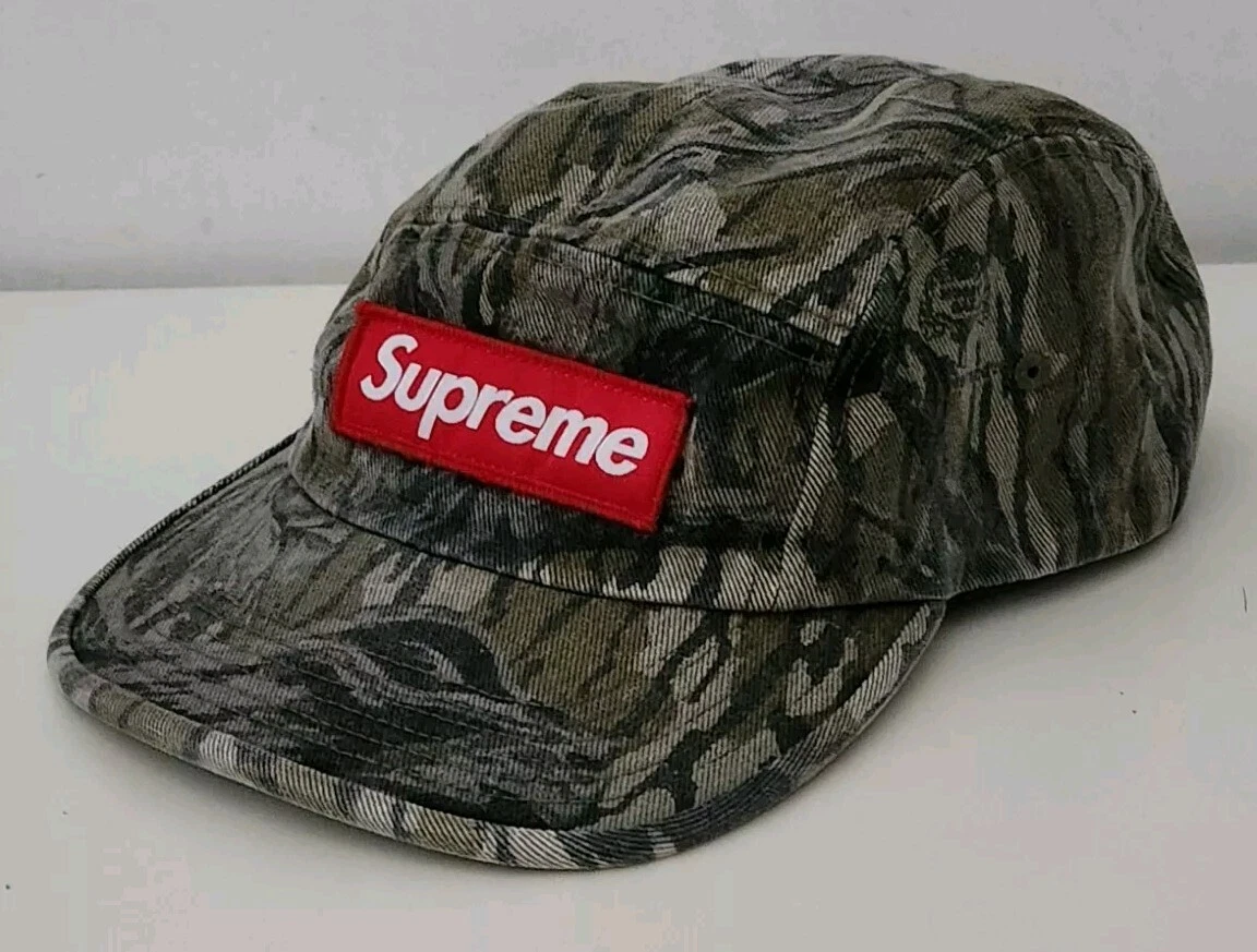 FW18 Supreme Militaire Camping Cap Mossy Oak Camouflage Chapeau Rouge Logo Boite