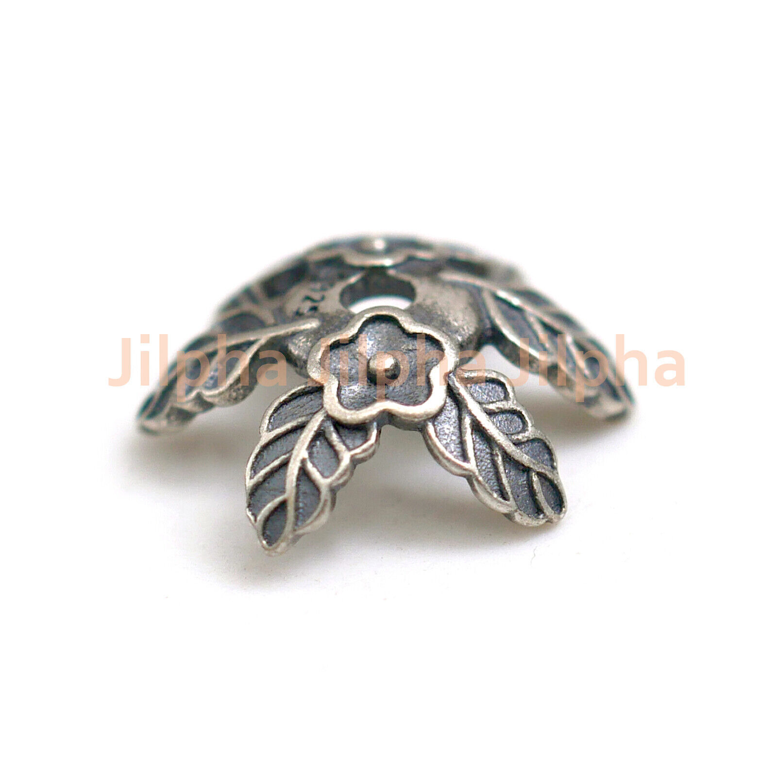 Bali Sterling Silver Leaves Bead Cap Hollow Bracelet Bead Spacer Cap A5381