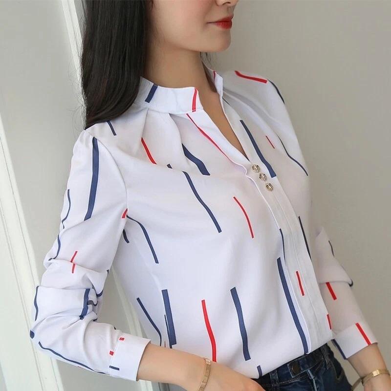 Aprendizaje Requisitos mezcla Blusa De Manga Larga Para Mujer Camisa Con Botones Con Estampado De Moda  Oficina | eBay