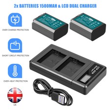 2x NP-FW50 Battery & LCD Dual USB Charger For Sony Alpha a6000 a6300 a6400 a6500